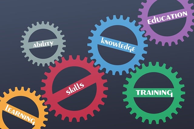 Ability · Knowledge · Skills · Learning · Training · Education 이 적힌 톱니바퀴 여섯 개가 맞물려 있다